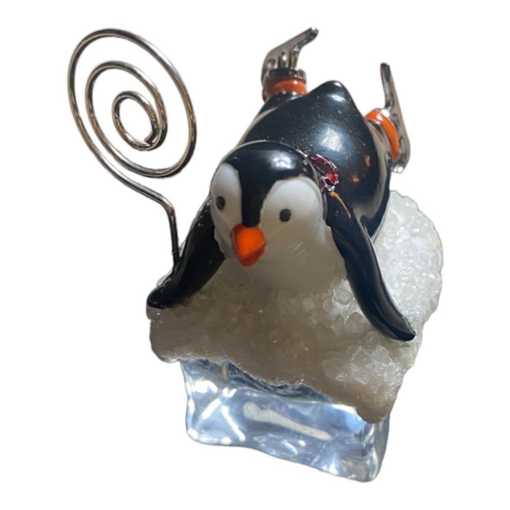 Vintage Holiday Penguin Ice Skating on Ice Cube Decor